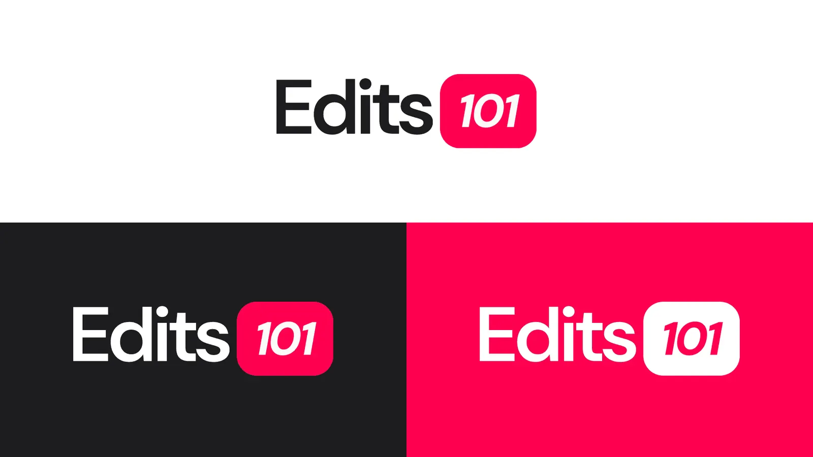 Edits 101 logo, with the 101 in a pink box, on white, black and pink