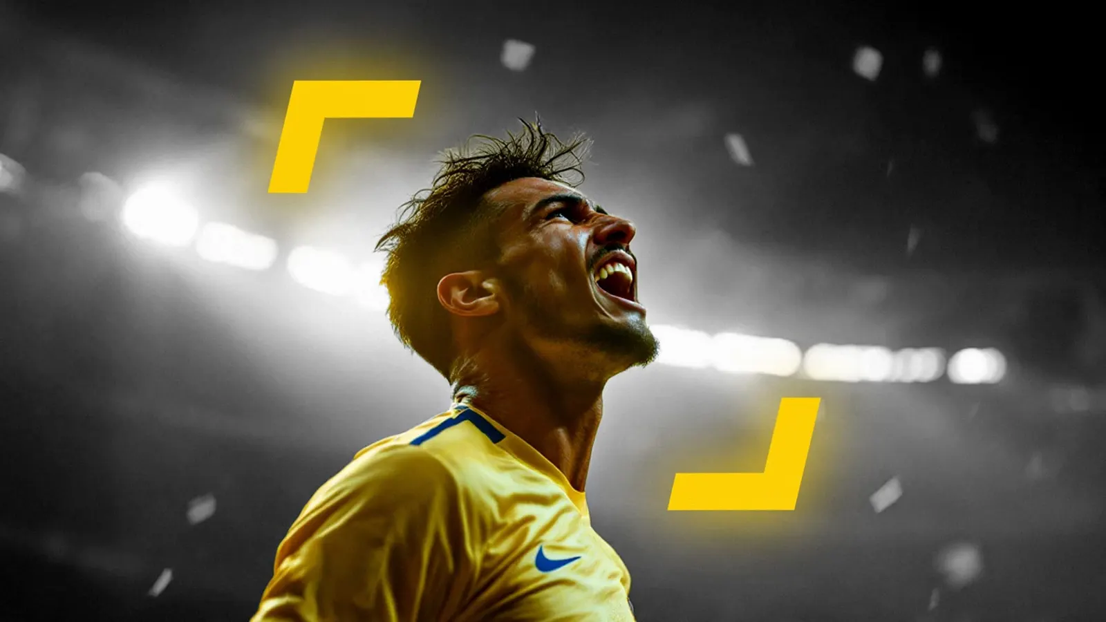 Field Insider cover: a football player in a yellow kit celebrating, framed by the yellow corner marks of the logo