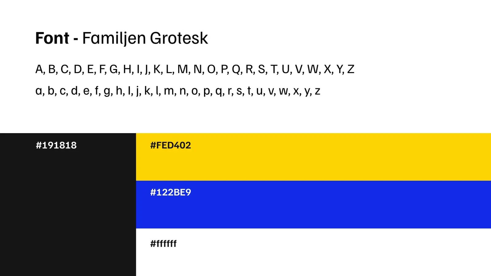 Field Insider font, Familjen Grotesk, and colours: black, yellow, blue and white