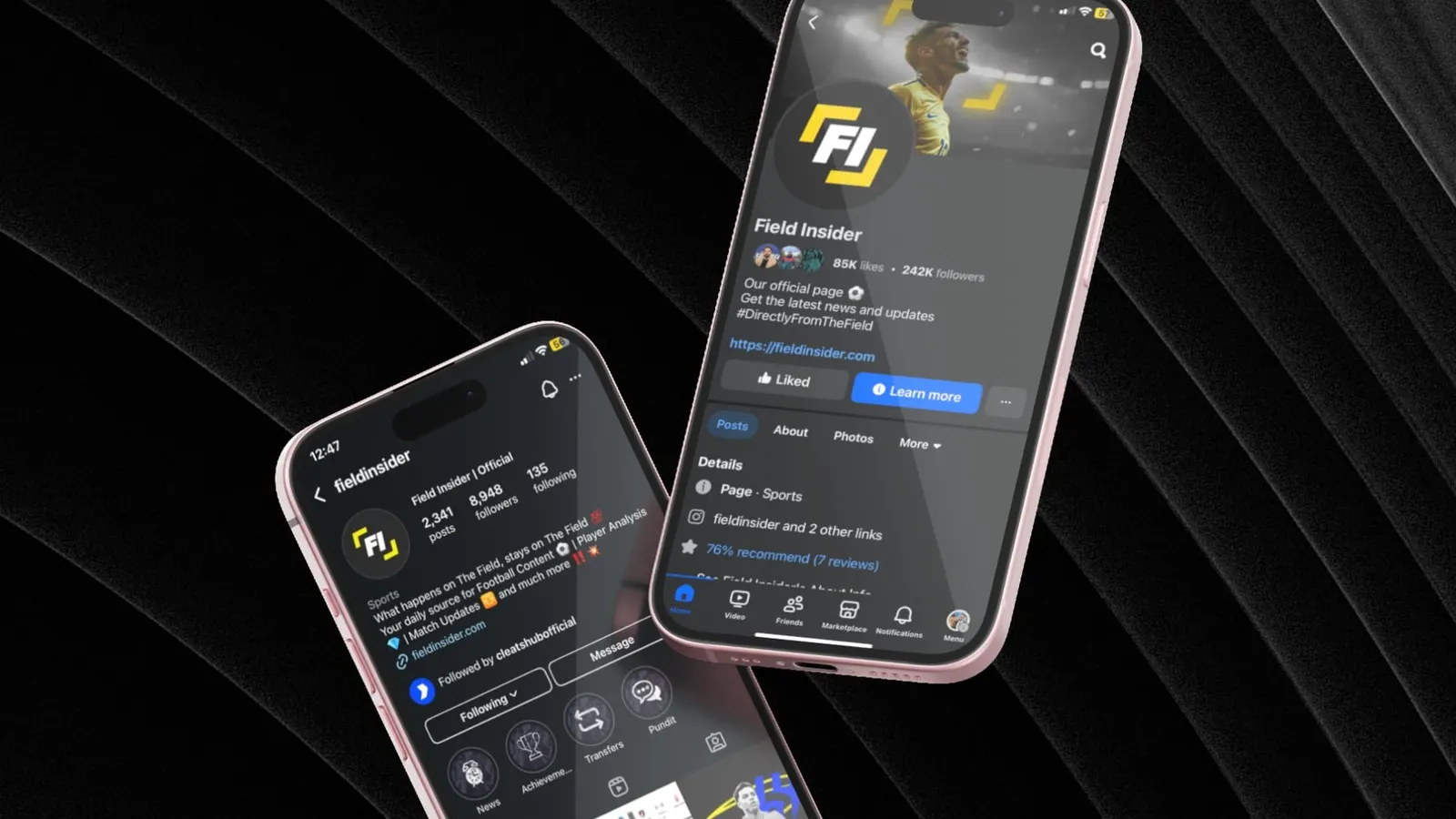 Field Insider Instagram profile on two phones