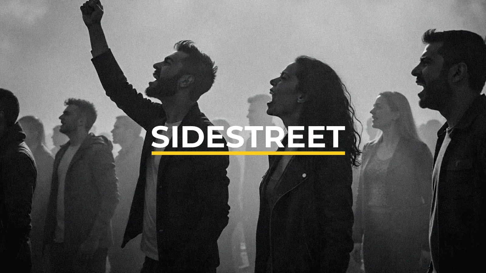 SideStreet logo over a black and white photo of a young crowd