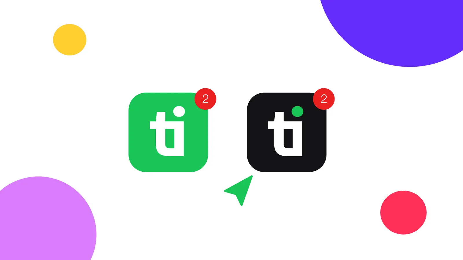 Tminta app icons in green and black with a notification badge