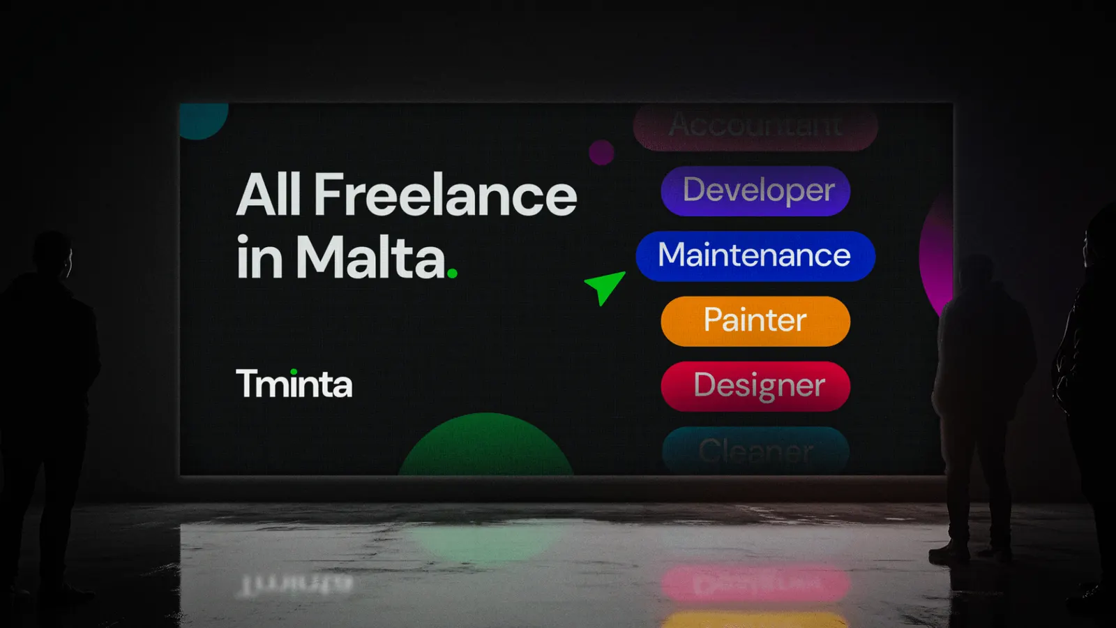 All freelance in Malta: a Tminta billboard listing developer, maintenance, painter and designer