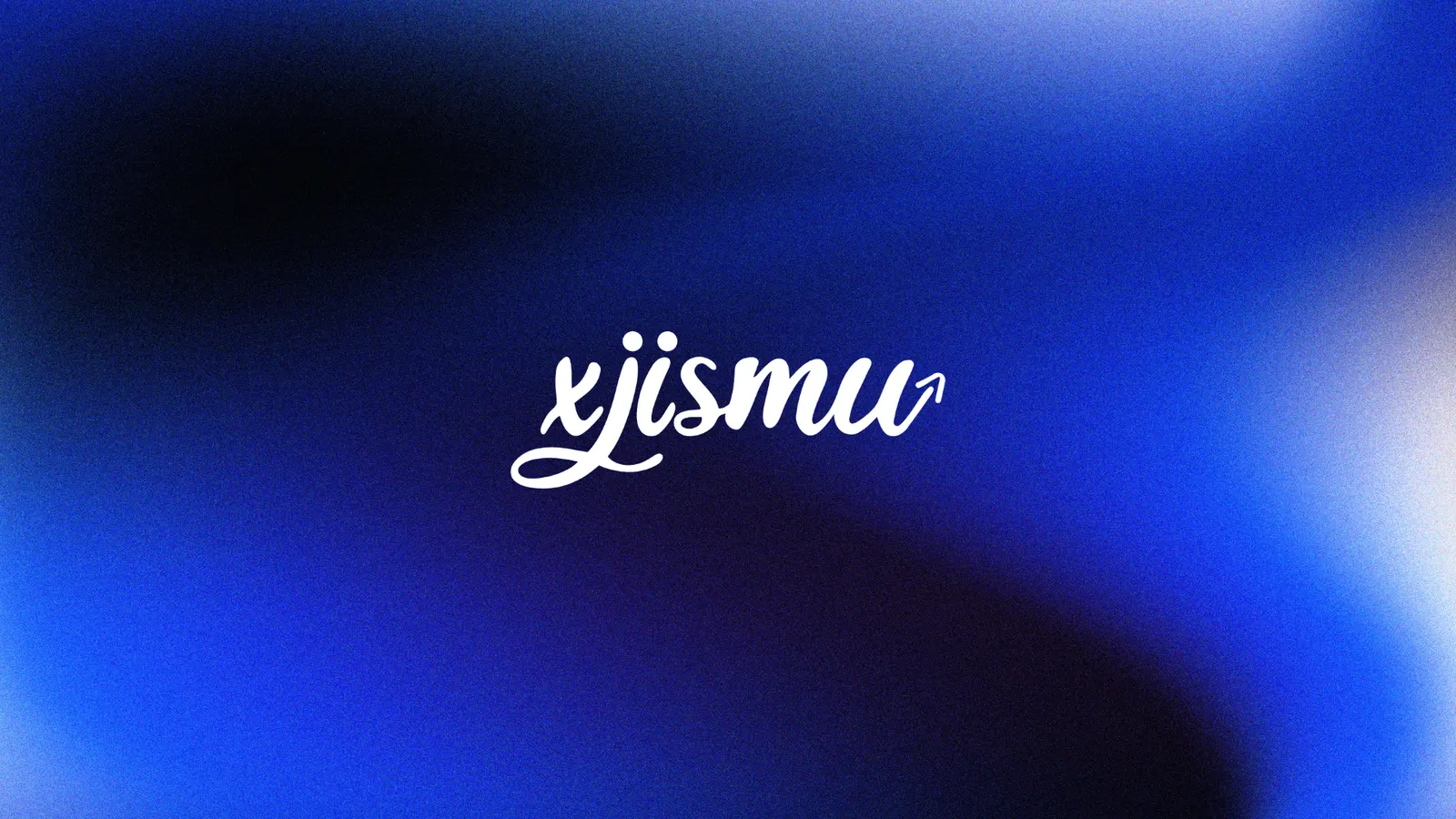 Xjismu logo in white script on a blue gradient