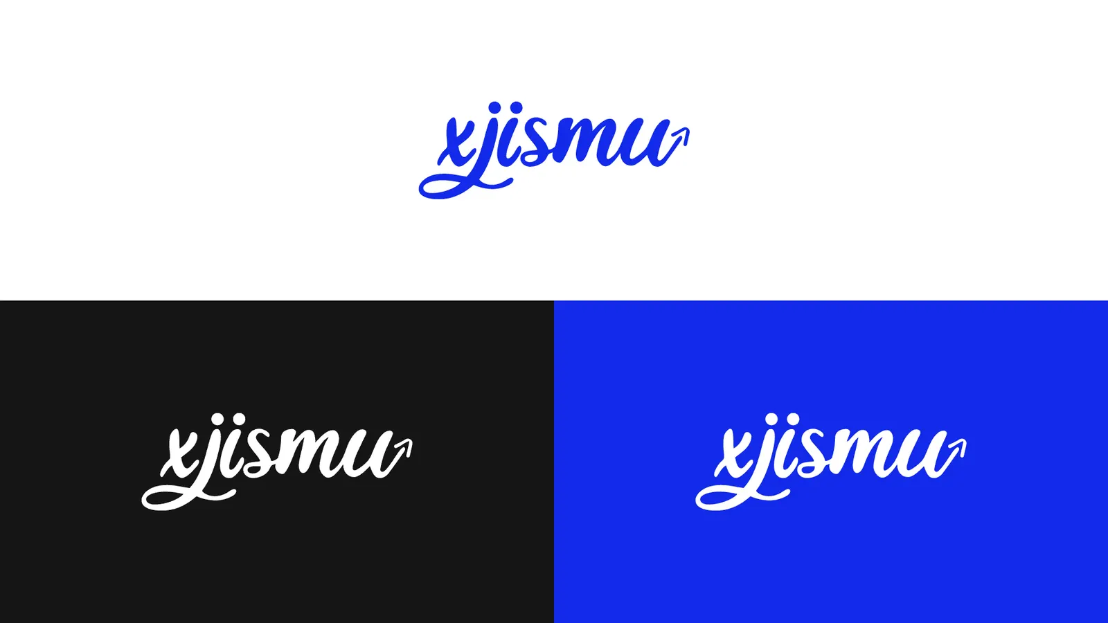 Xjismu logo on white, black and blue